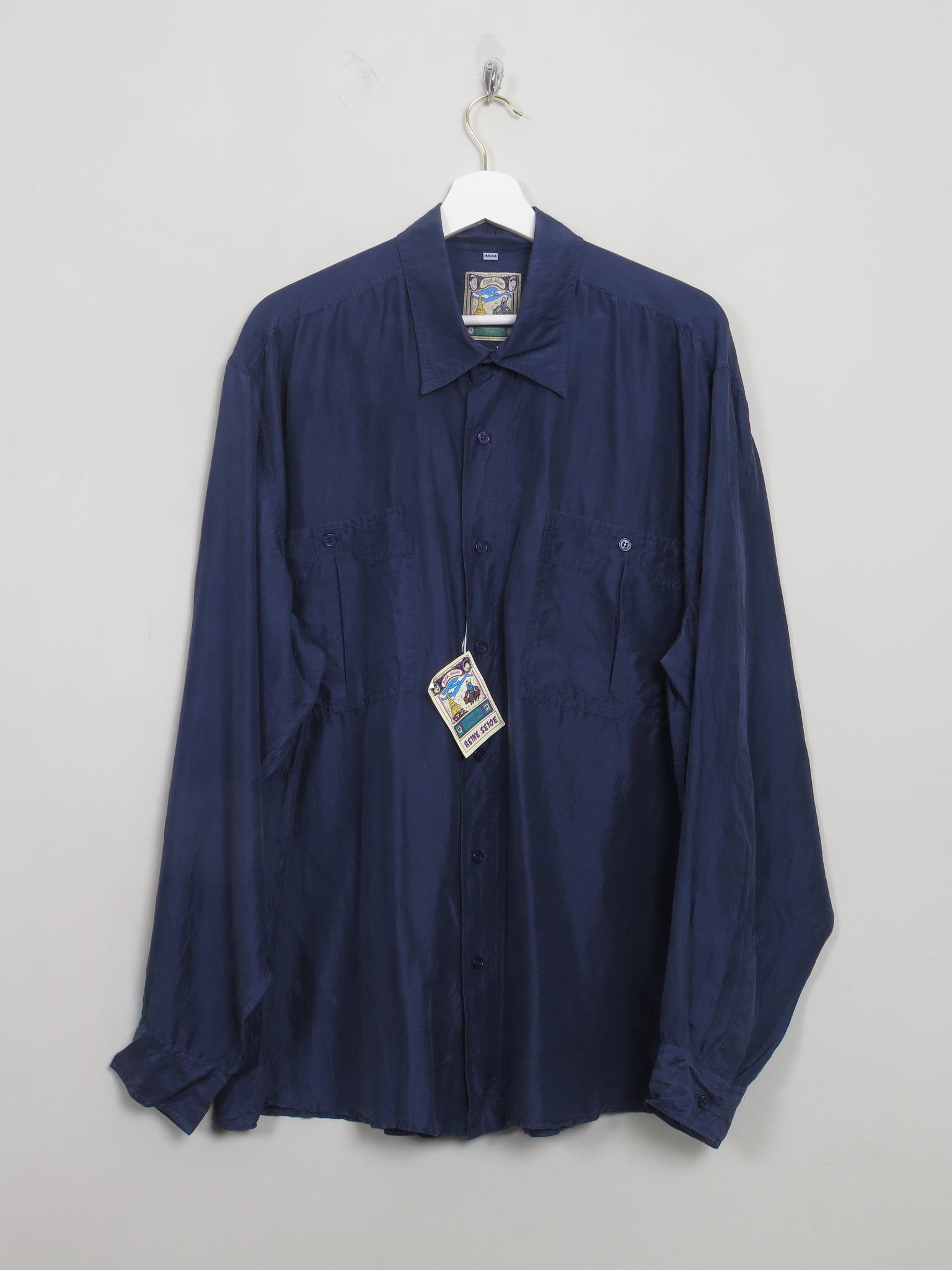 Men's Vintage Blue Silk Shirt Unworn XL - The Harlequin