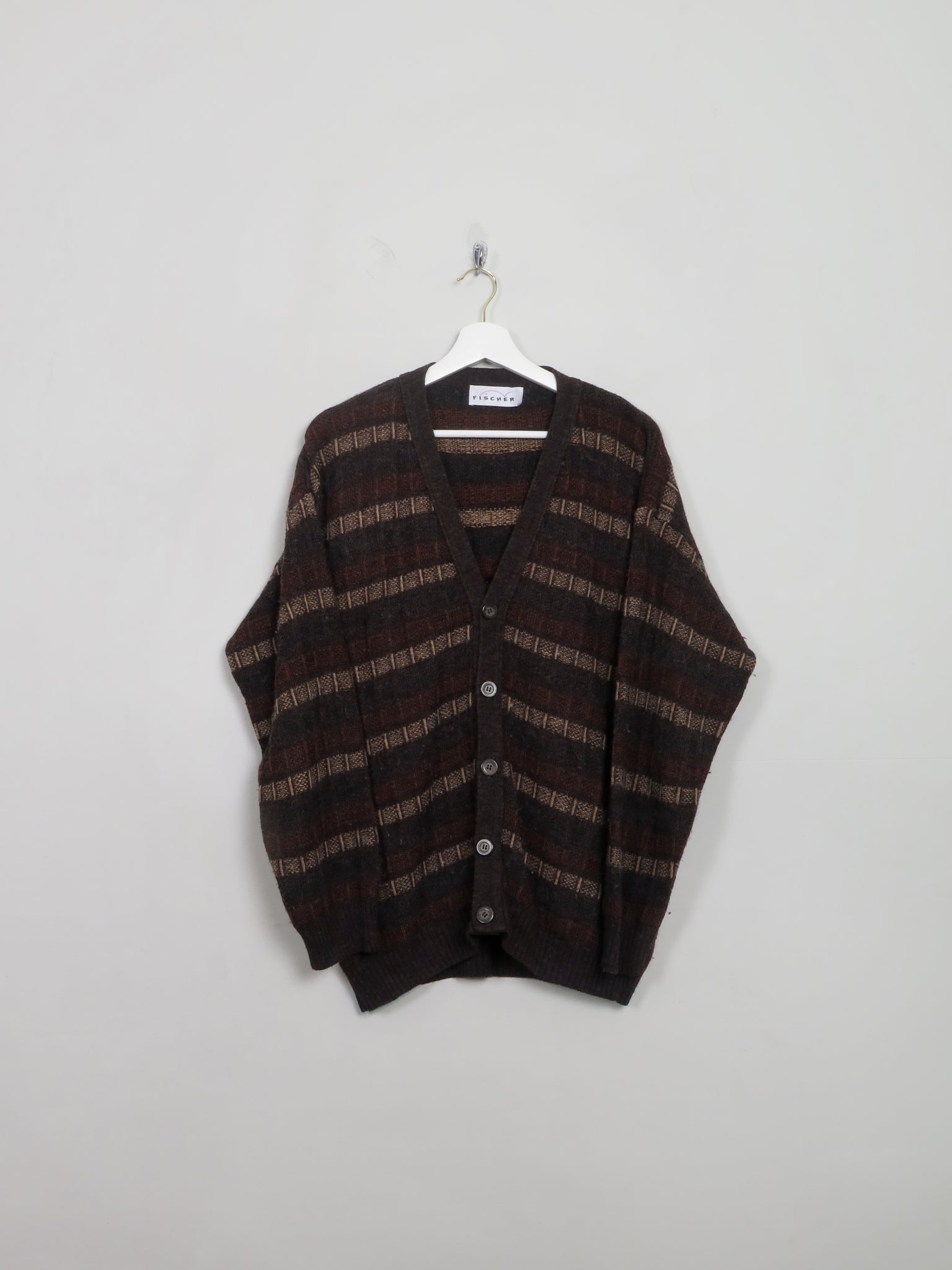 Men's Vintage Brown Patterned Cardigan S/M - The Harlequin