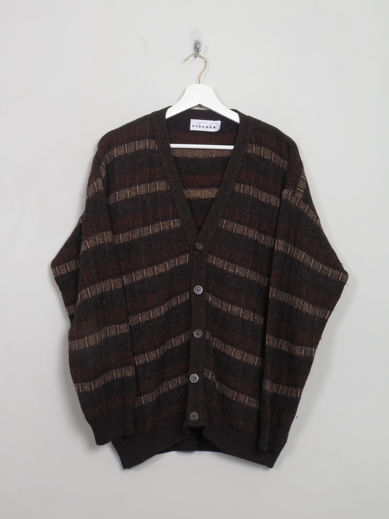 Men's Vintage Brown Patterned Cardigan S/M - The Harlequin