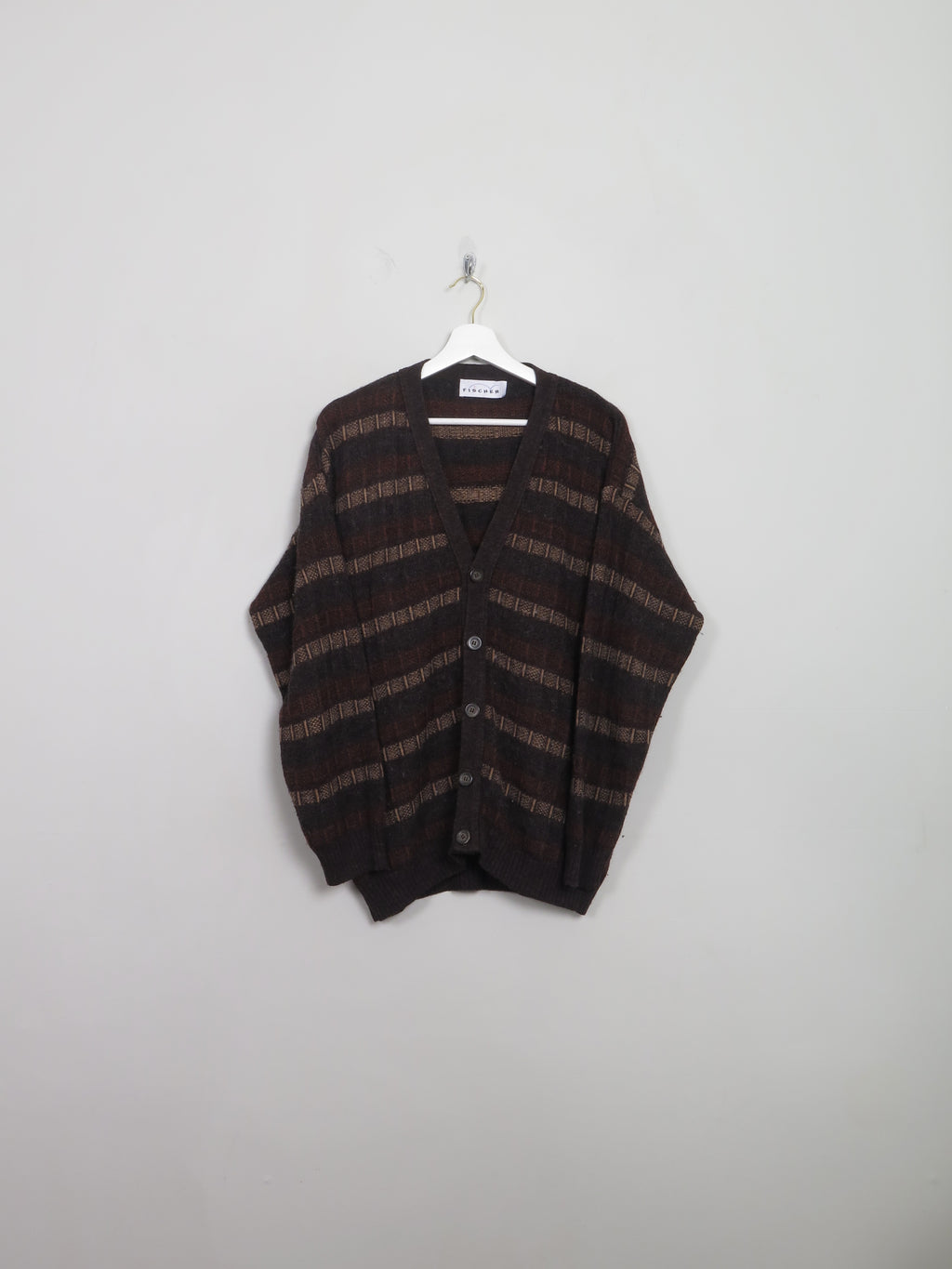 Men's Vintage Brown Patterned Cardigan S/M - The Harlequin