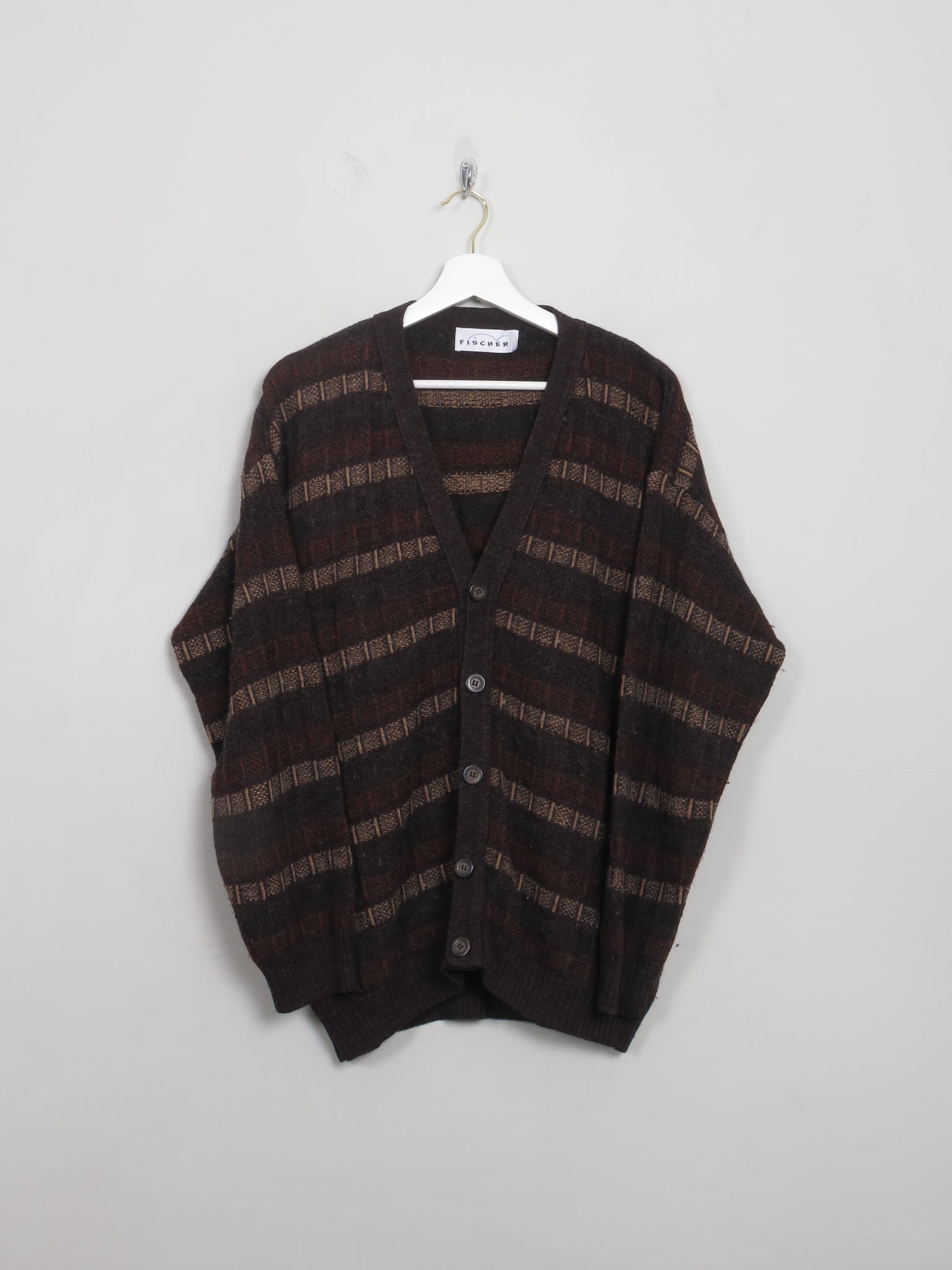 Men's Vintage Brown Patterned Cardigan S/M - The Harlequin