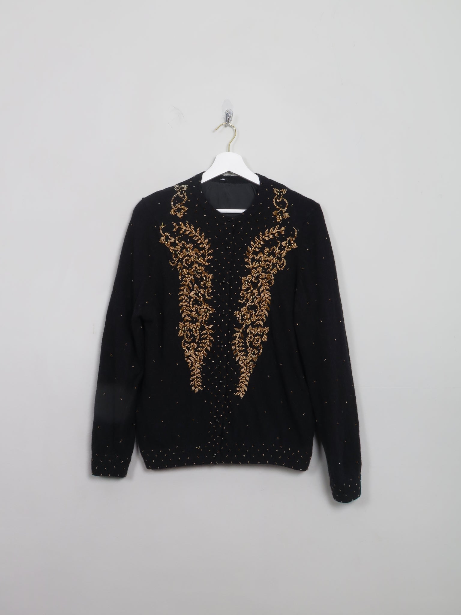 Vintage Black Beaded 1950s Cardigan S/M