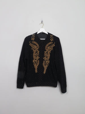 Vintage Black Beaded 1950s Cardigan S/M