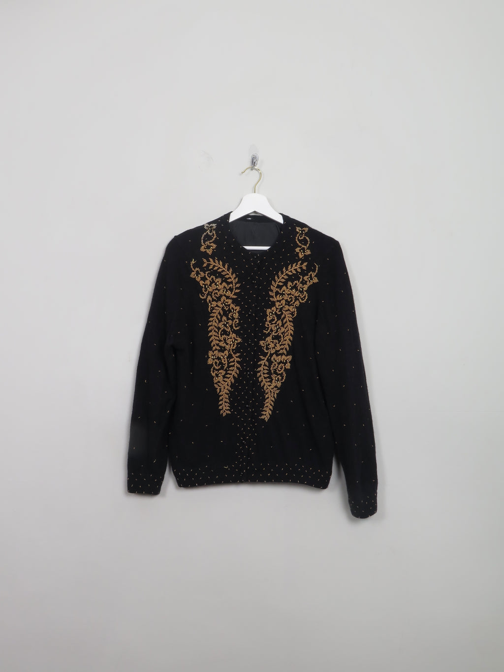 Vintage Black Beaded 1950s Cardigan S/M