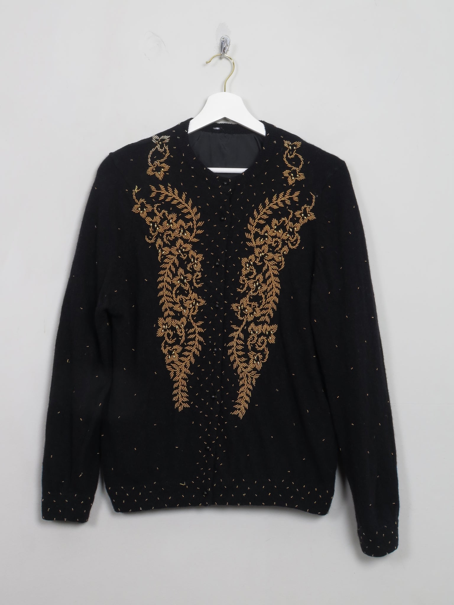 Vintage Black Beaded 1950s Cardigan S/M