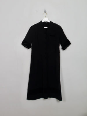 Vintage Black 1940s/50s Wool Dress With Velvet Trims S