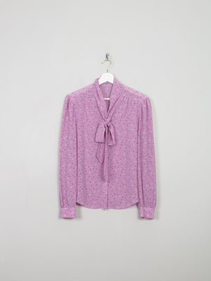 Vintage Pink Printed Tie Neck Blouse M - The Harlequin