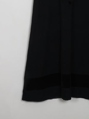 Vintage Black 1940s/50s Wool Dress With Velvet Trims S