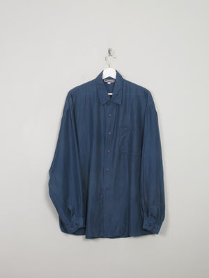 Men's Vintage Silk Shirt Petrol Blue XL - The Harlequin