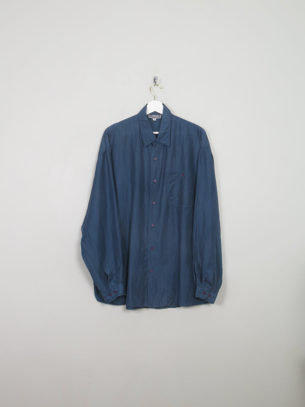 Men's Vintage Silk Shirt Petrol Blue XL - The Harlequin