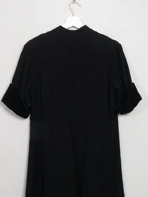 Vintage Black 1940s/50s Wool Dress With Velvet Trims S