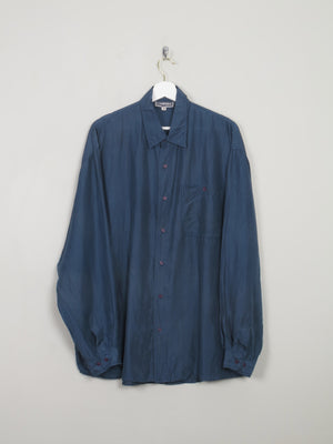 Men's Vintage Silk Shirt Petrol Blue XL - The Harlequin