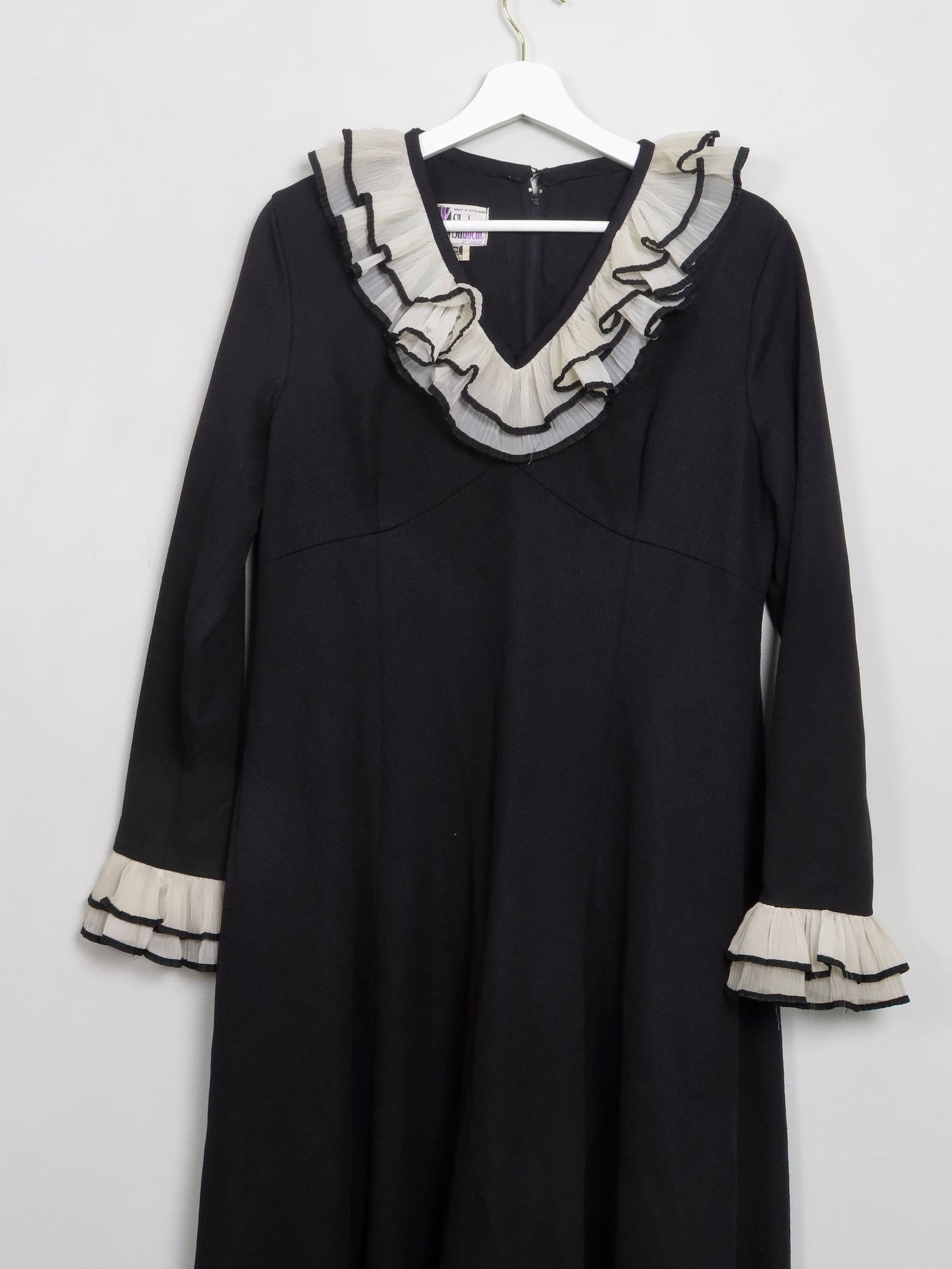 Vintage 1970s Black Maxi Dress With Trims M