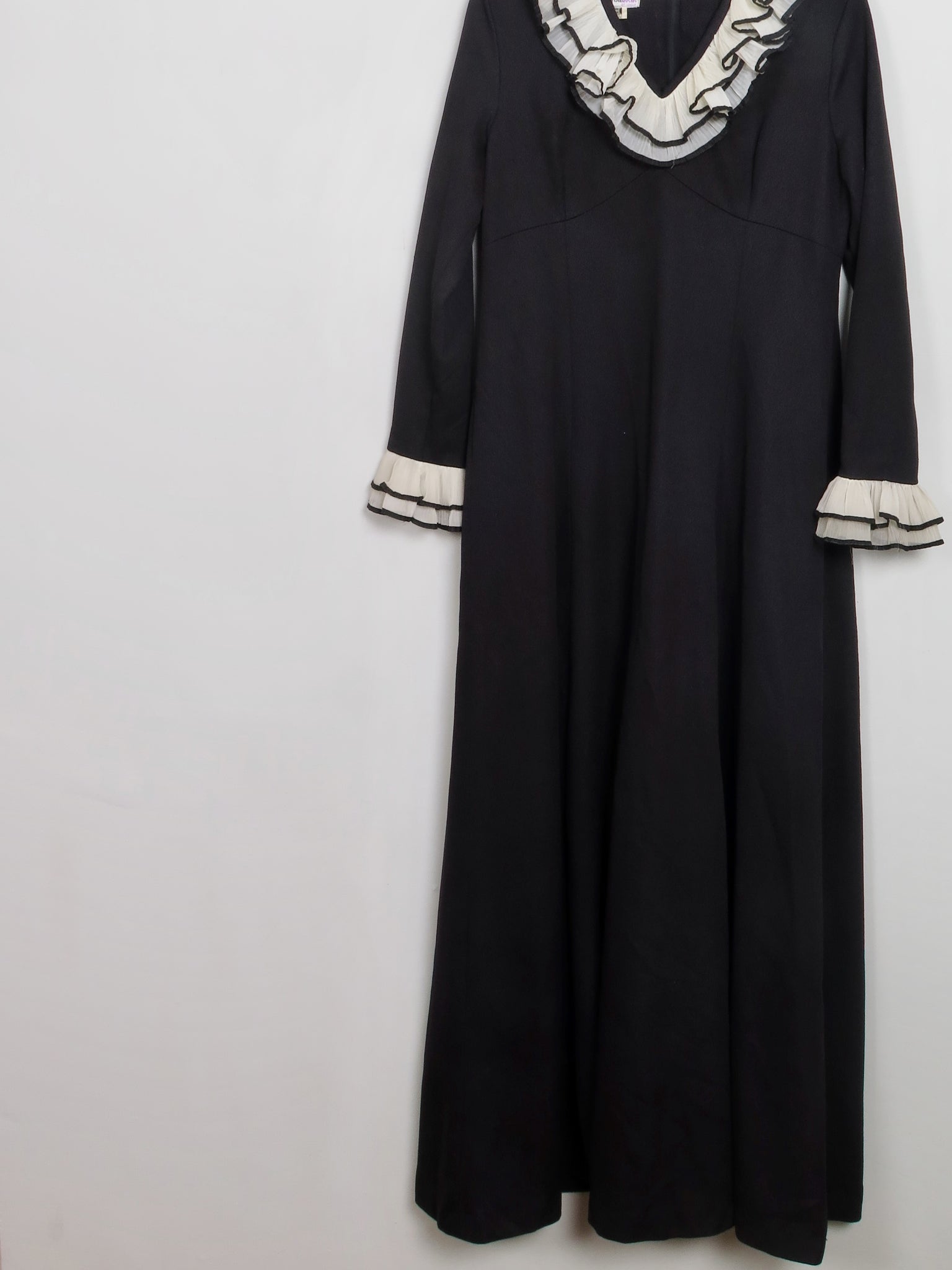 Vintage 1970s Black Maxi Dress With Trims M