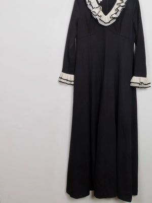 Vintage 1970s Black Maxi Dress With Trims M