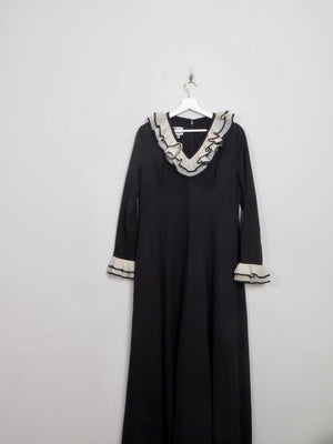 Vintage 1970s Black Maxi Dress With Trims M