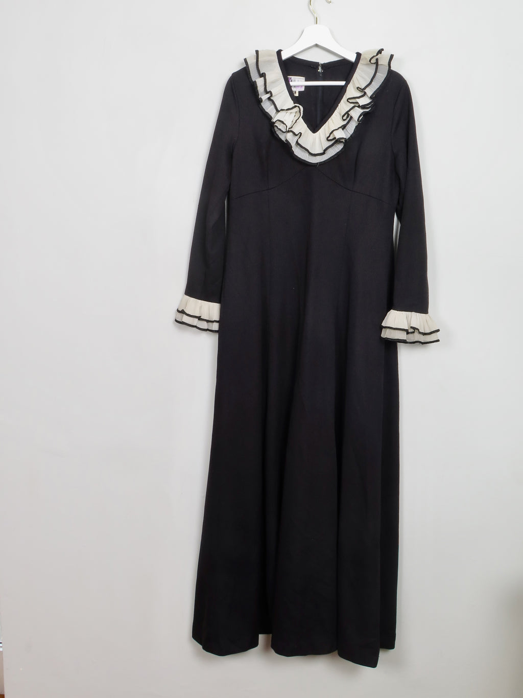 Vintage 1970s Black Maxi Dress With Trims M