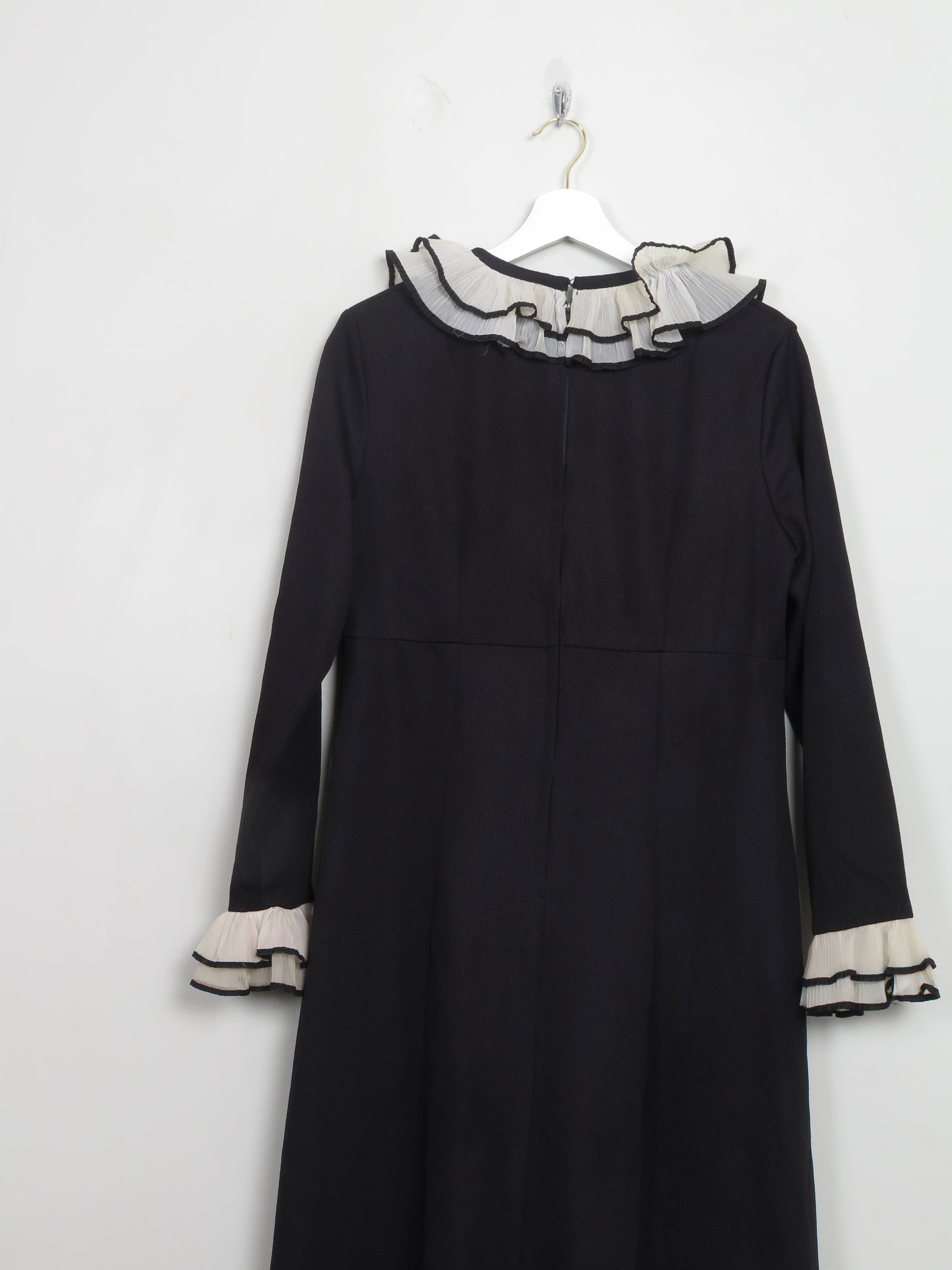 Vintage 1970s Black Maxi Dress With Trims M