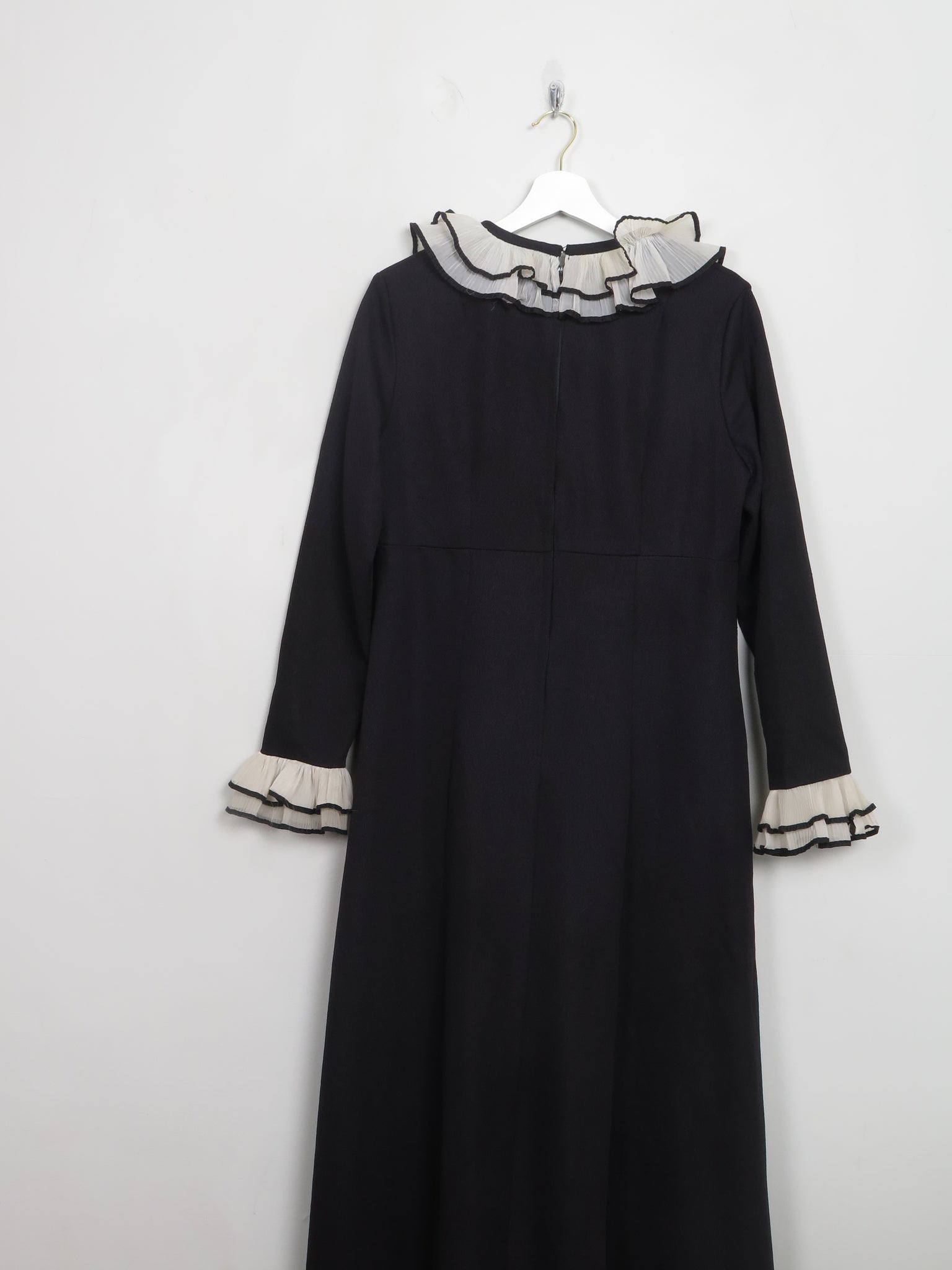 Vintage 1970s Black Maxi Dress With Trims M