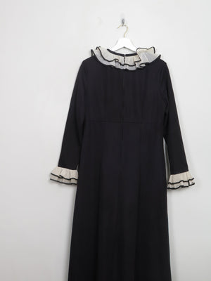 Vintage 1970s Black Maxi Dress With Trims M