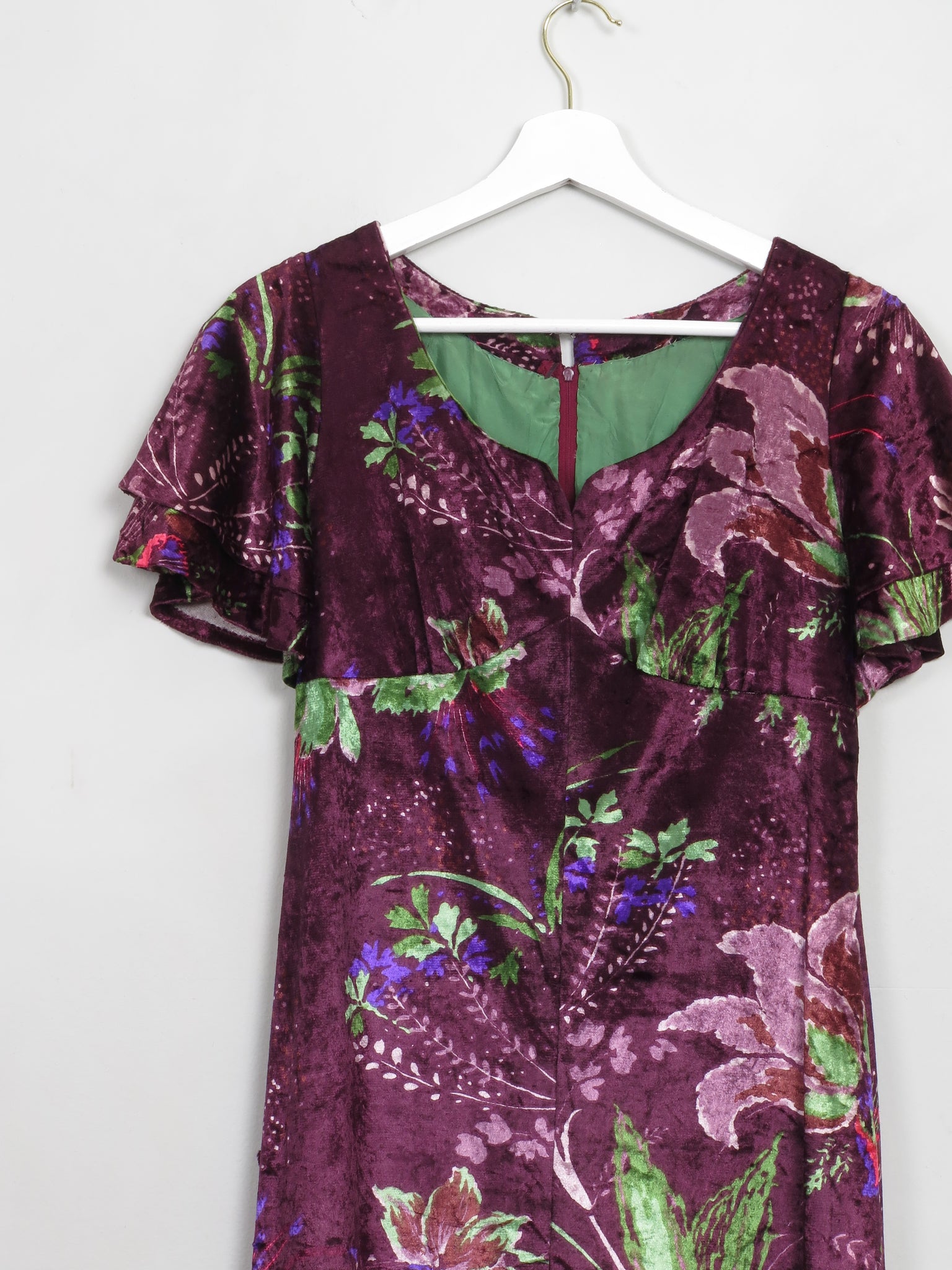 Vintage 1970s Colourful Velvet Dress XS