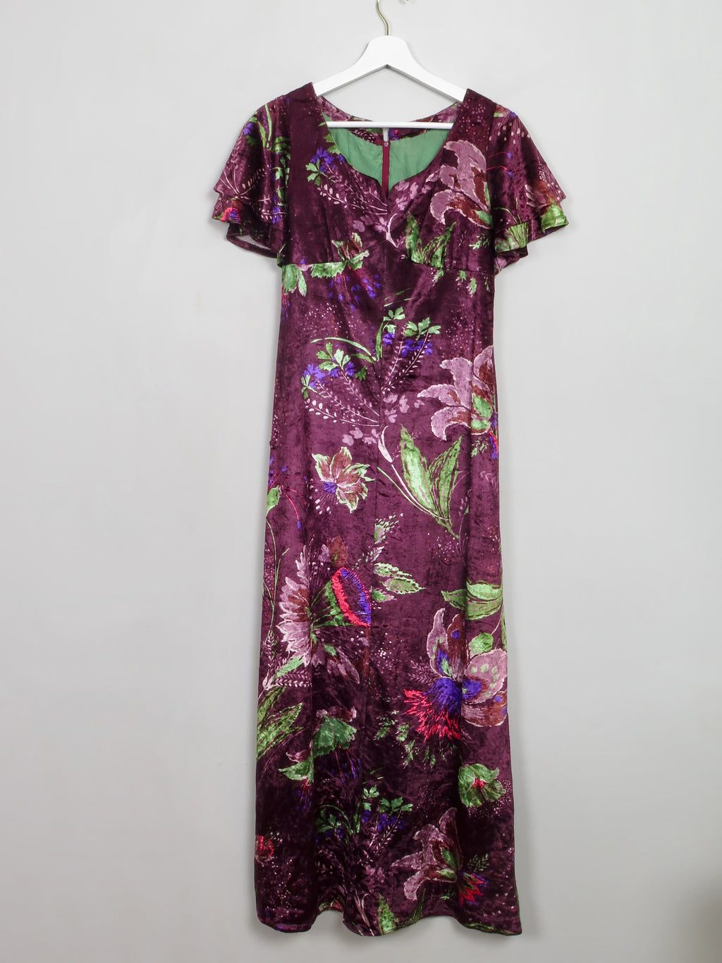 Vintage 1970s Colourful Velvet Dress XS