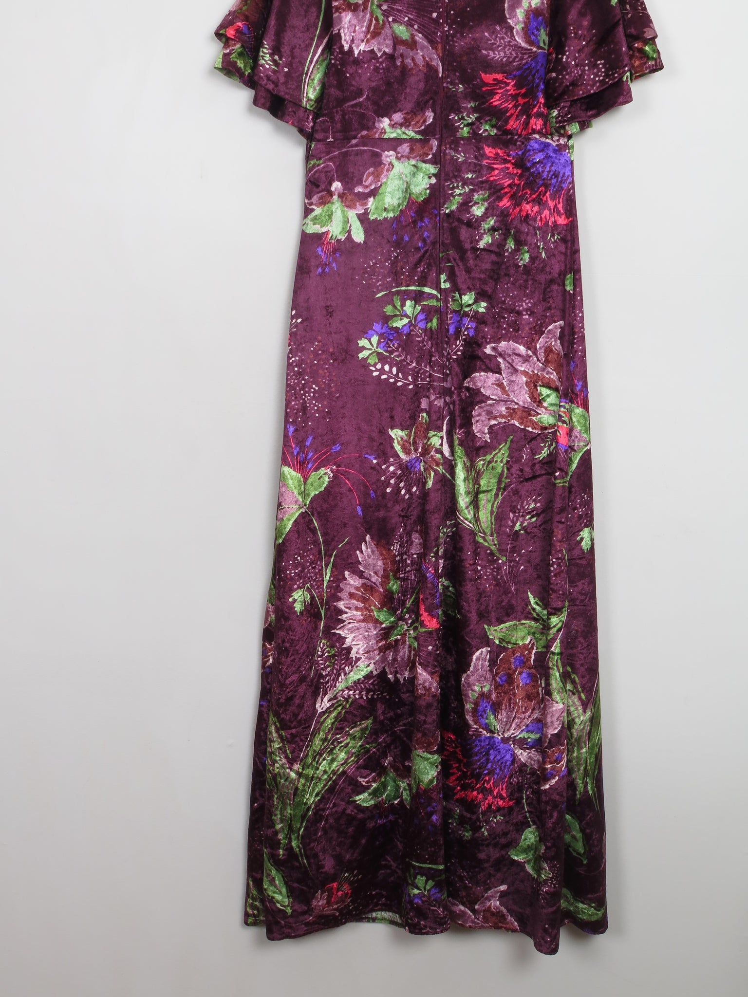 Vintage 1970s Colourful Velvet Dress XS
