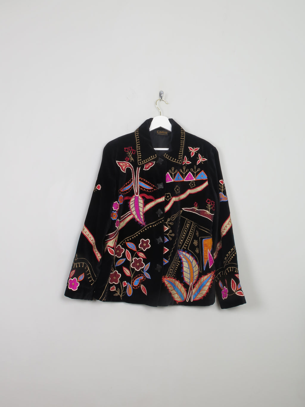 Women's Vintage Embellished Embroidered Velvet Jacket M - The Harlequin