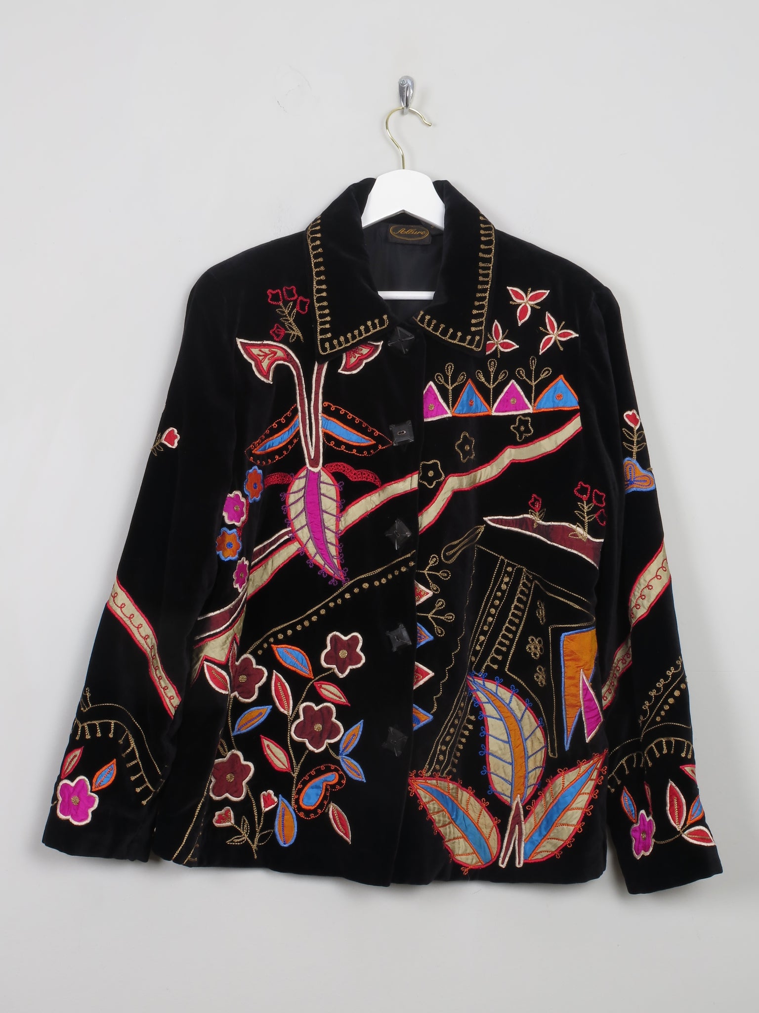 Women's Vintage Embellished Embroidered Velvet Jacket M - The Harlequin