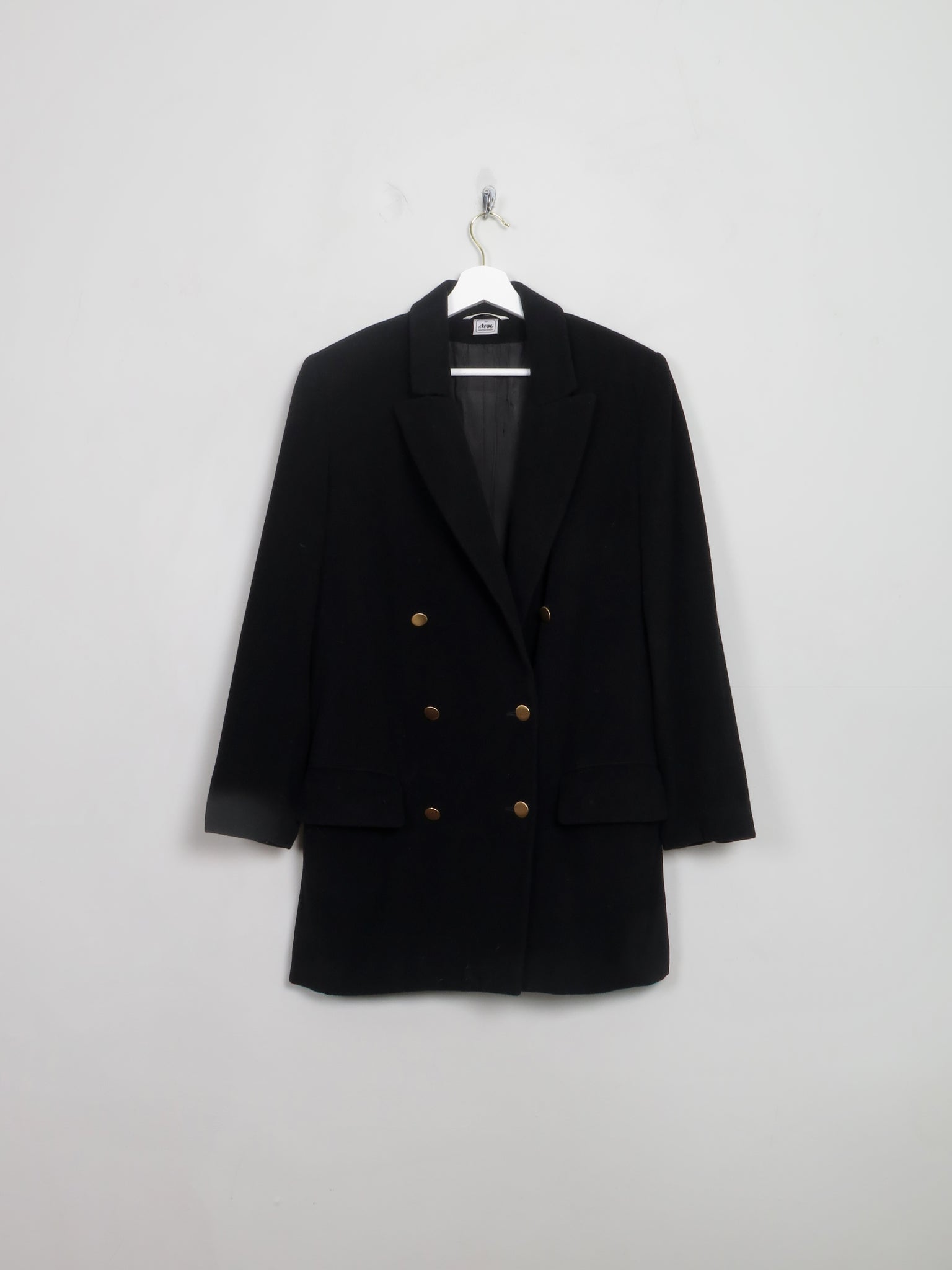 Women's Vintage Black Wool Long Blazer S/M