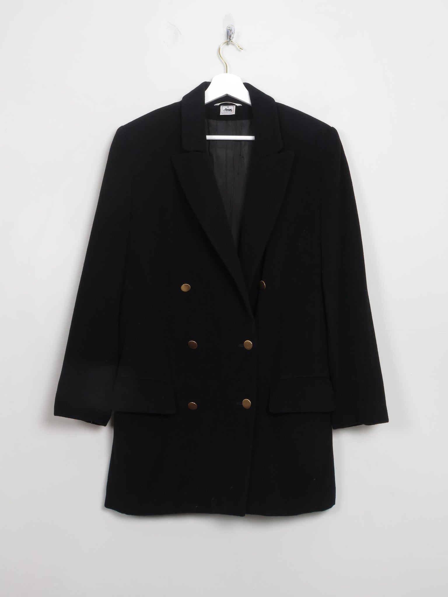 Women's Vintage Black Wool Long Blazer S/M