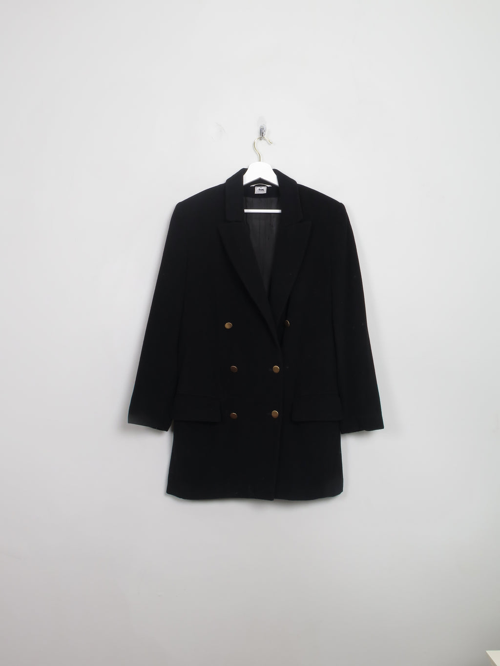 Women's Vintage Black Wool Long Blazer S/M