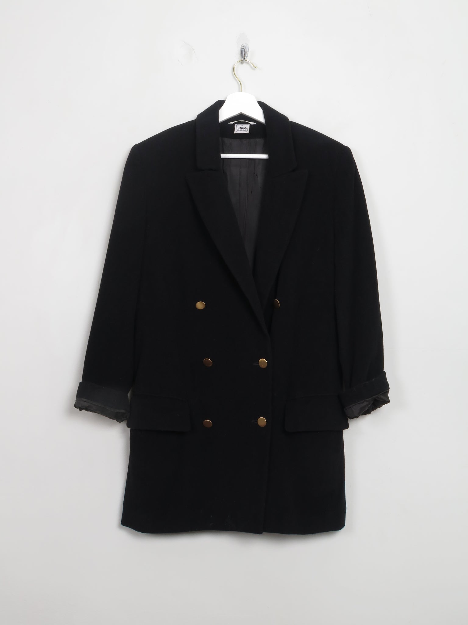 Women's Vintage Black Wool Long Blazer S/M