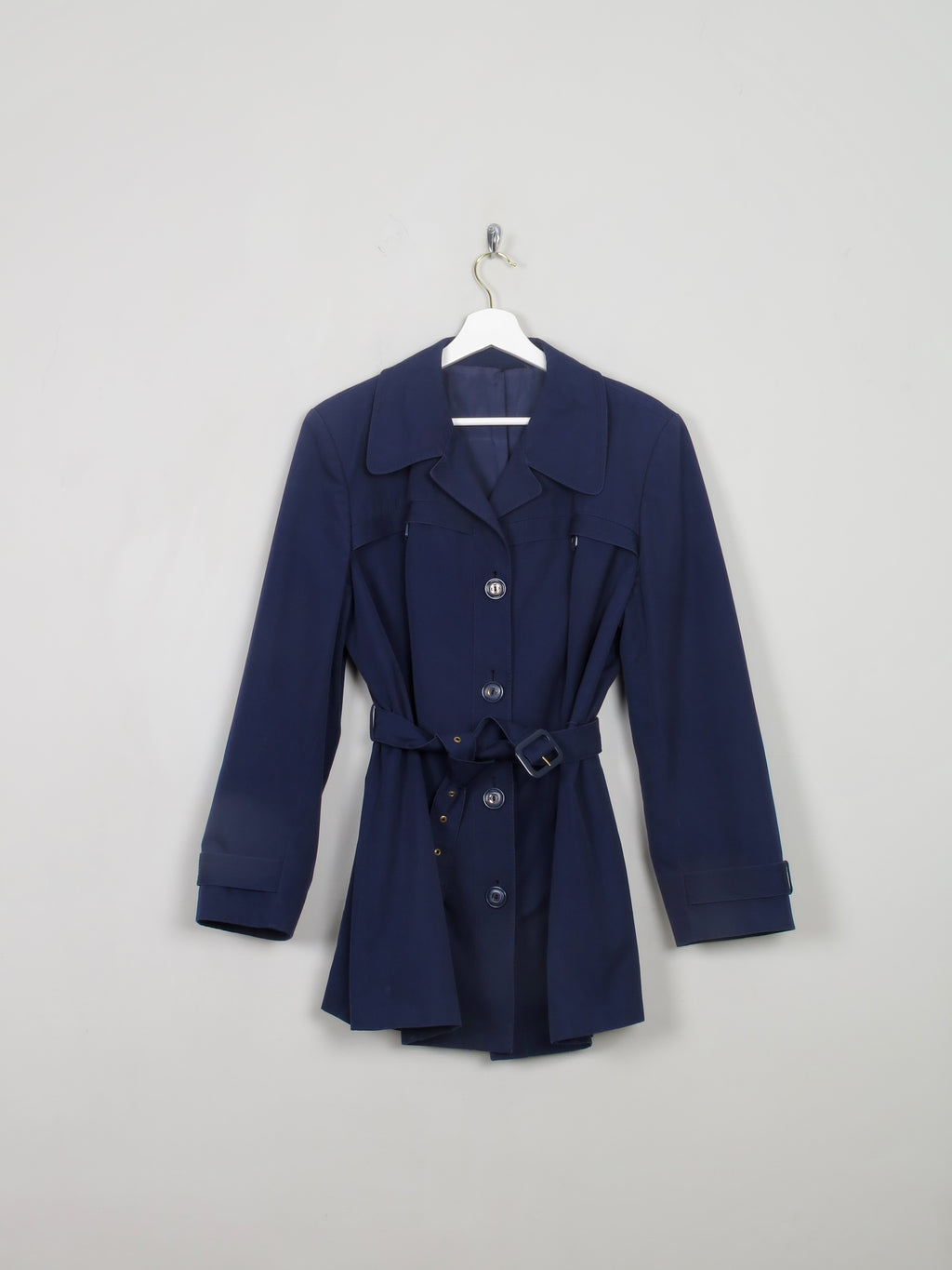 Women's Vintage Navy Short Trench Coat L - The Harlequin