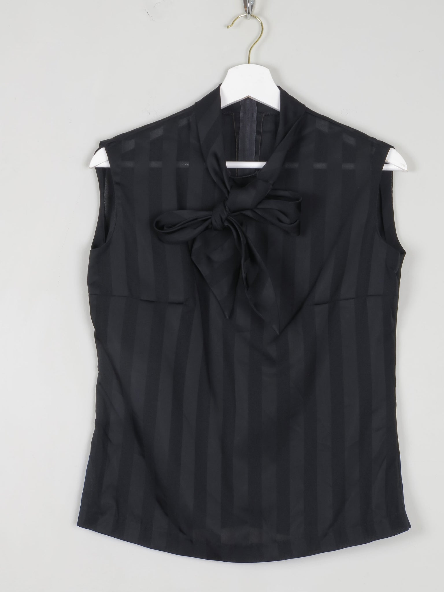 Women's Vintage Black Blouse With Tie Neck S