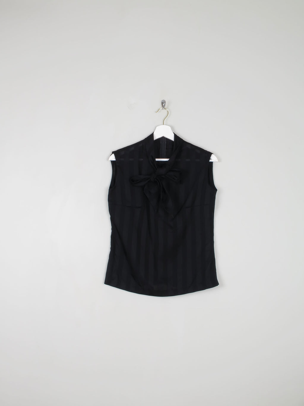 Women's Vintage Black Blouse With Tie Neck S - The Harlequin