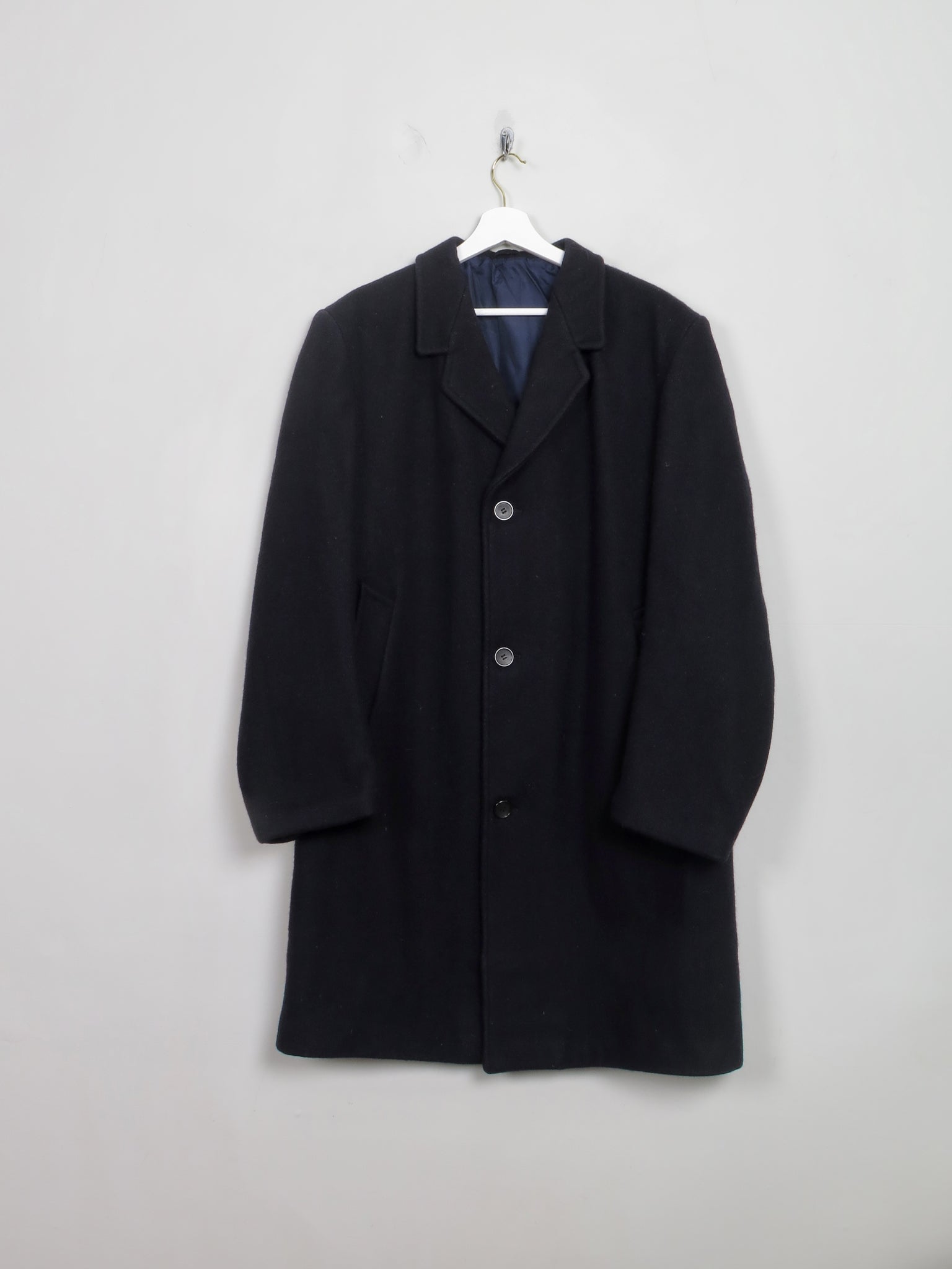 Men's Navy Wool Overcoat 44/L - The Harlequin