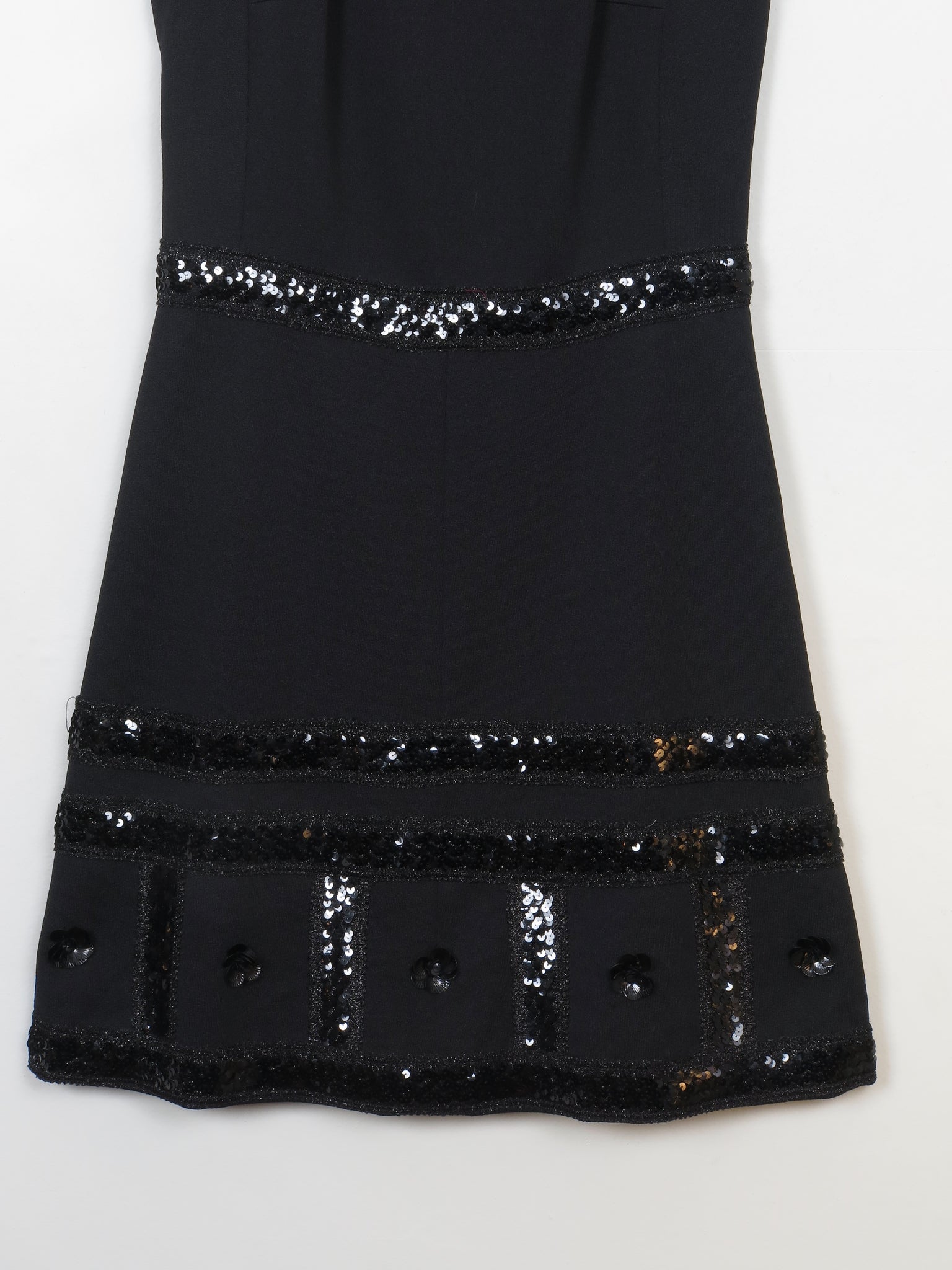 Vintage Black 1960s Embellished Jacqueline Vanoye Dress S