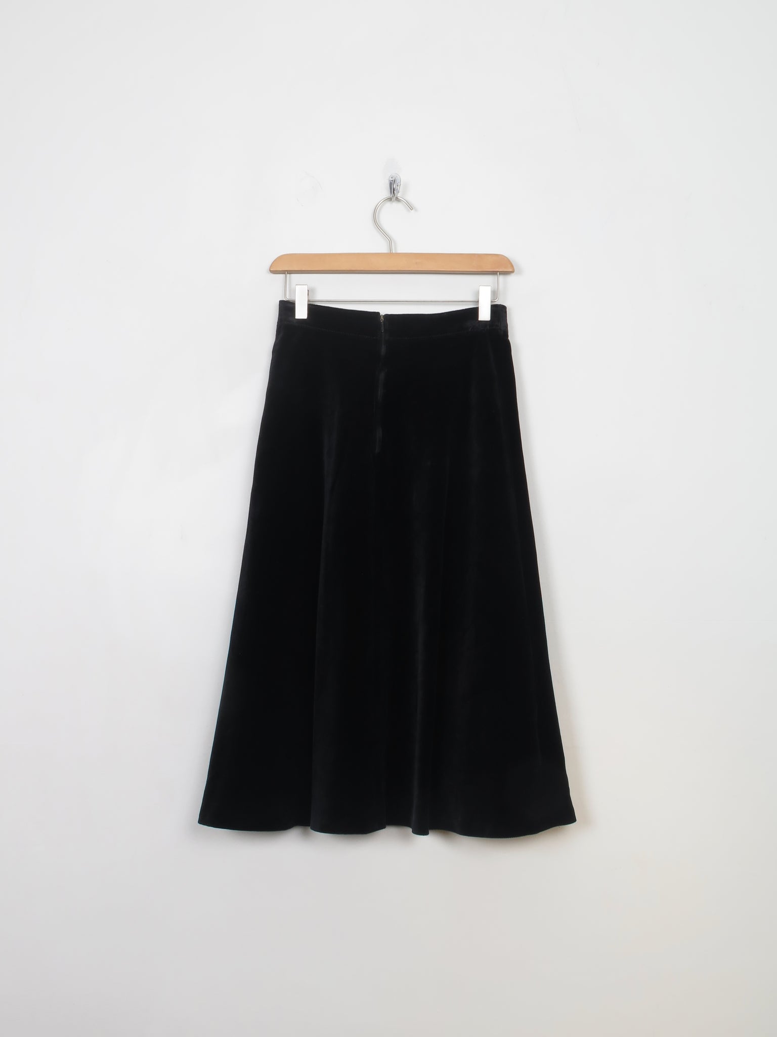 Vintage Black Velvet Knee Length Skirt 25"W