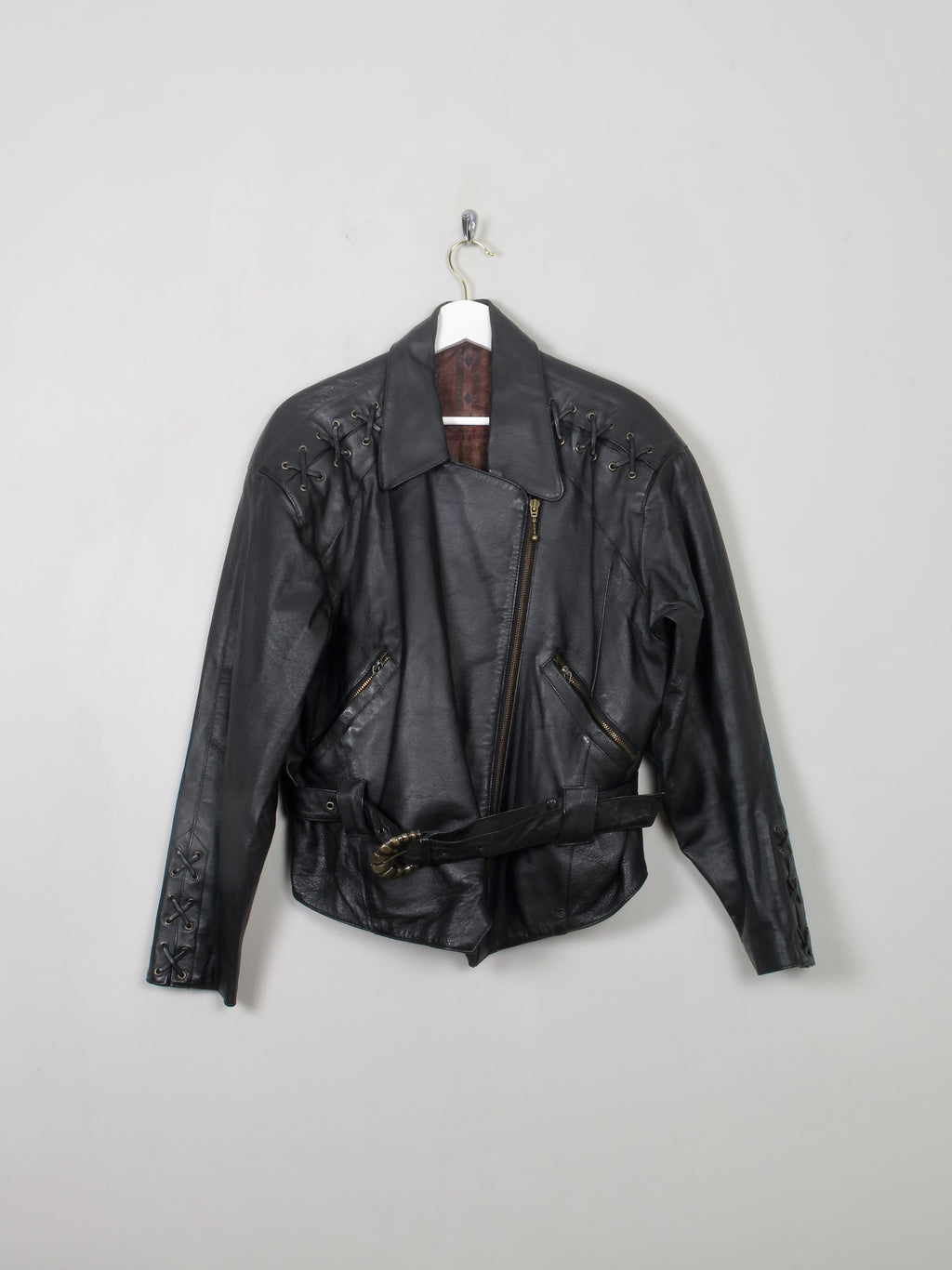 Women's Vintage Leather Biker Jacket M - The Harlequin