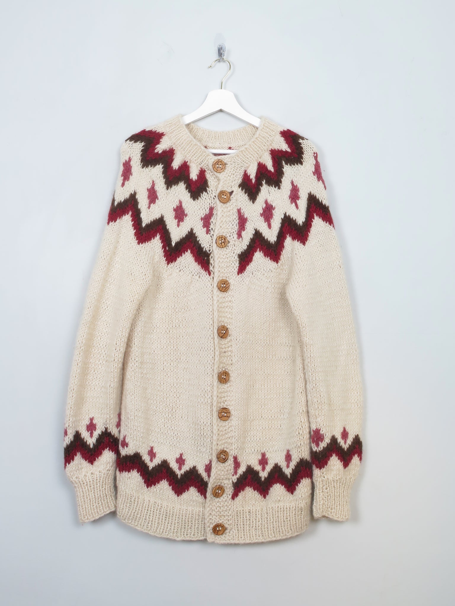 Men's Vintage Nordic Wool Hand-knit Cardigan XL