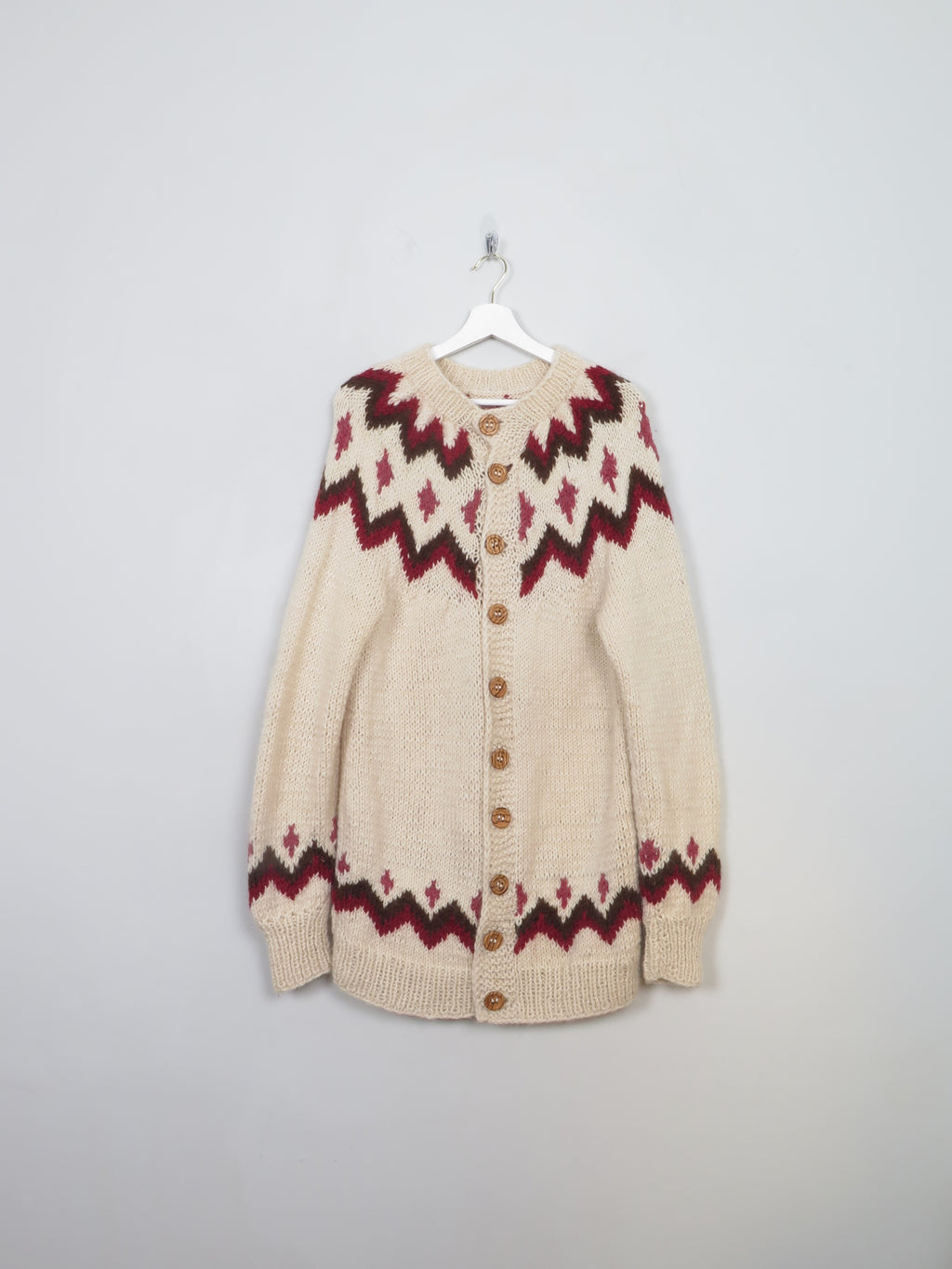 Men's Vintage Nordic Wool Hand-knit Cardigan XL