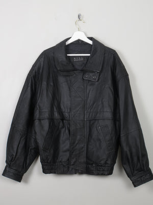 Men's Black Leather Bomber Jacket M/L - The Harlequin