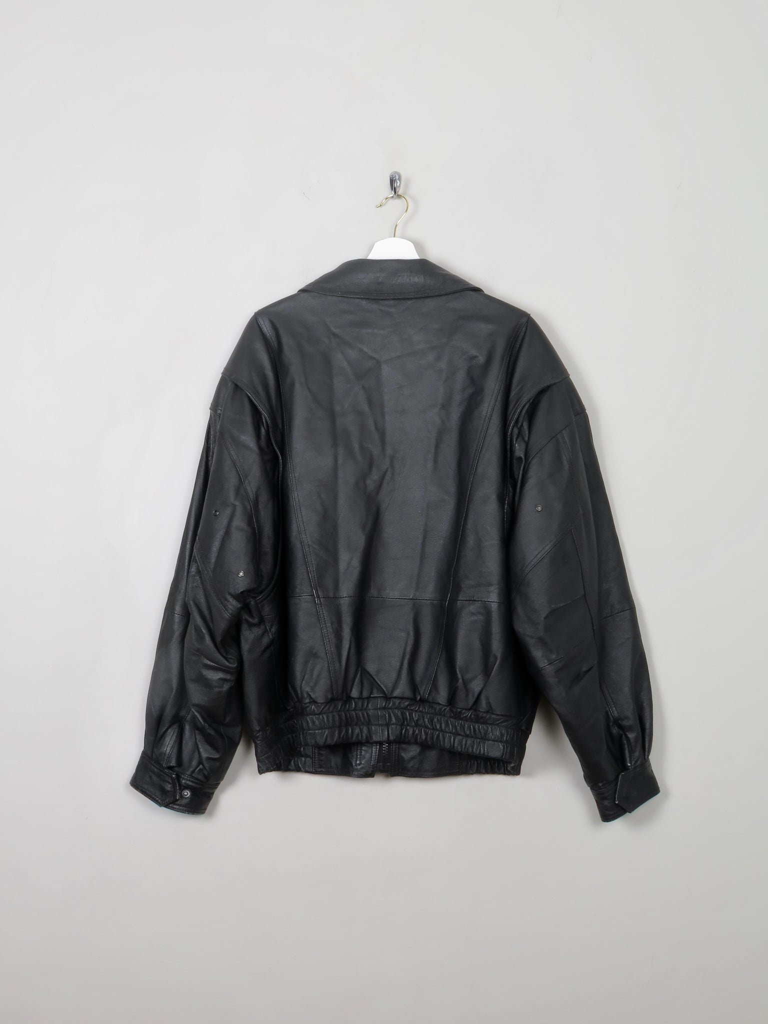 Men's Black Leather Bomber Jacket M/L - The Harlequin