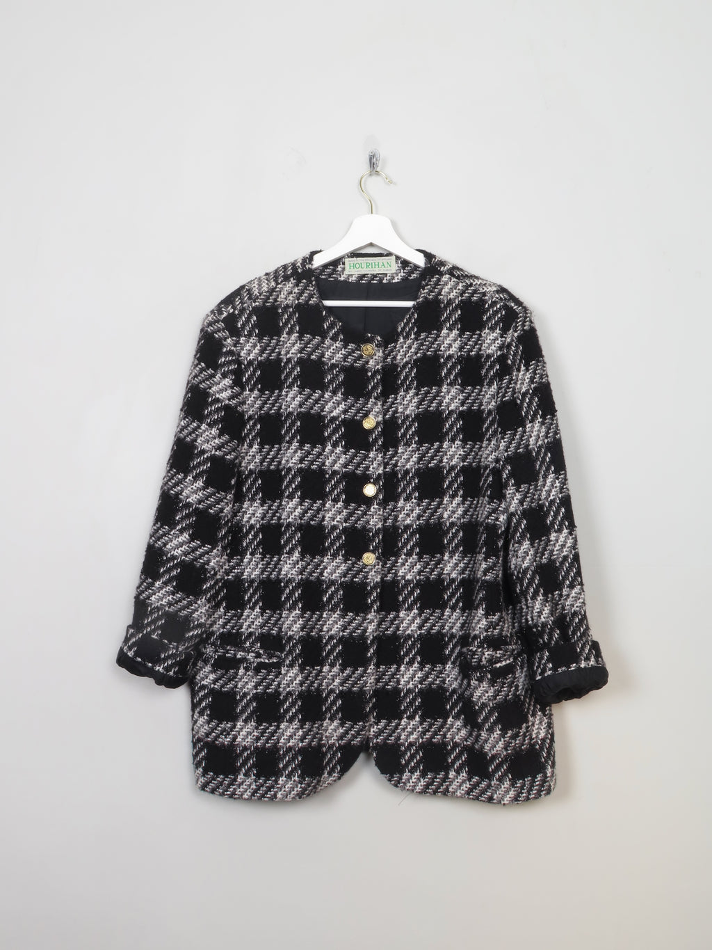 Women's Vintage Black & Grey Tweed Hourihan Jacket XL
