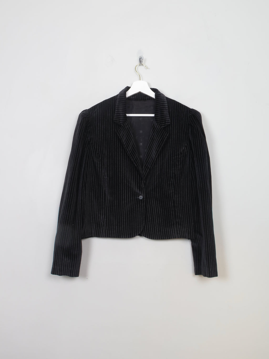 Women's Vintage Black Pinstriped  Velvet Jacket L