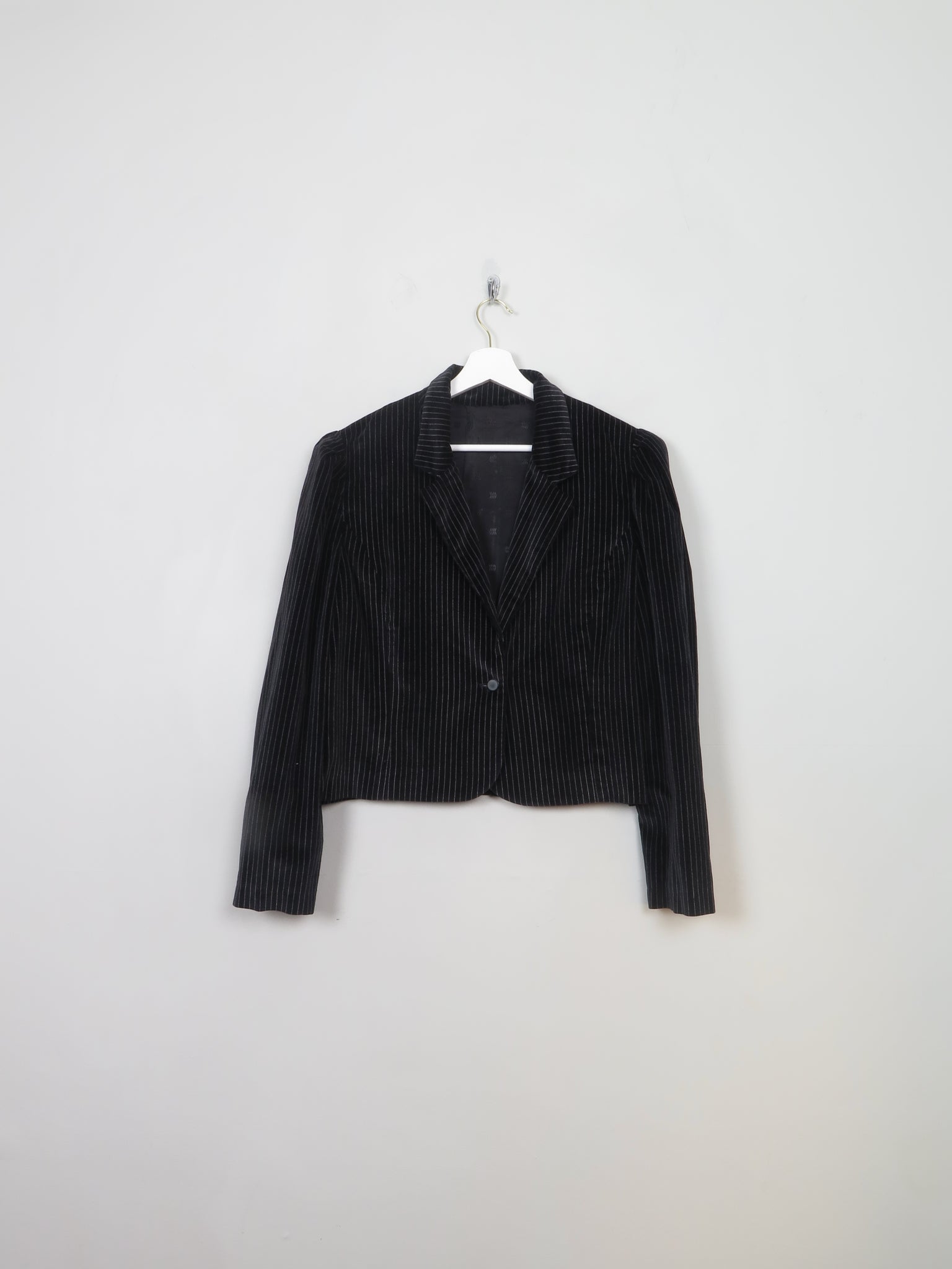 Women's Vintage Black Pinstriped  Velvet Jacket L