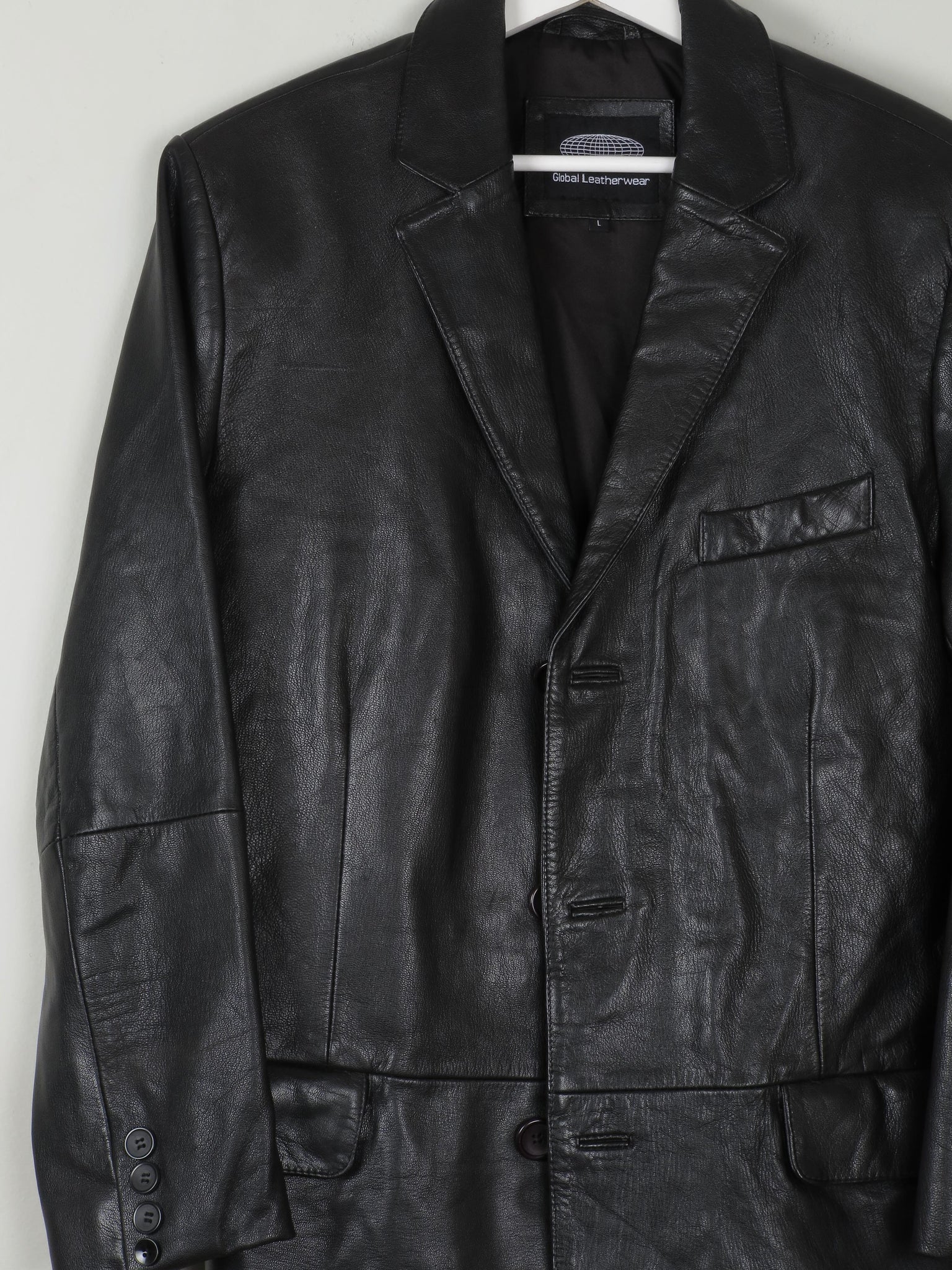 Men's Vintage Black Leather Jacket L - The Harlequin