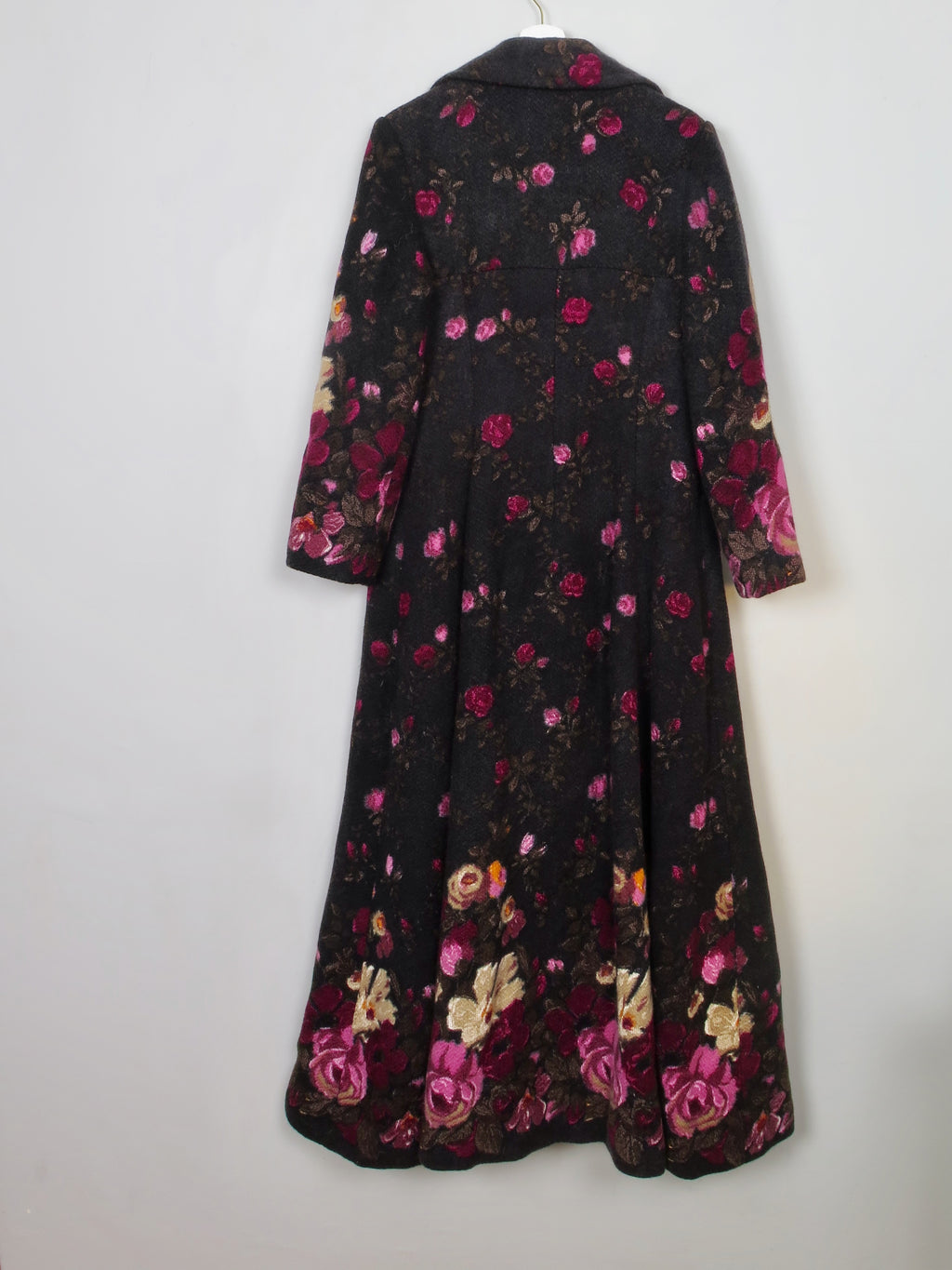 Women's Vintage Long Tweed Coat With Floral Prints M