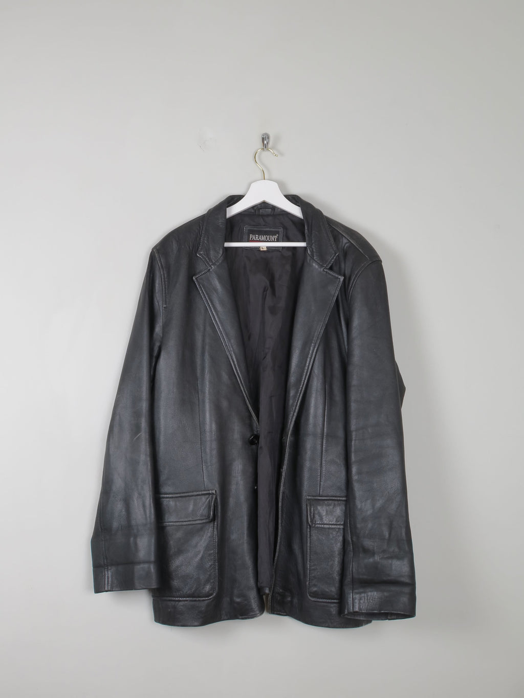 Men's Vintage Black Leather Long Jacket L